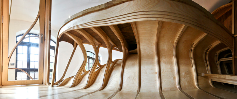 Illustration for article titled Bendy Wooden Room Snaps Together Like Tetris, Takes Over House